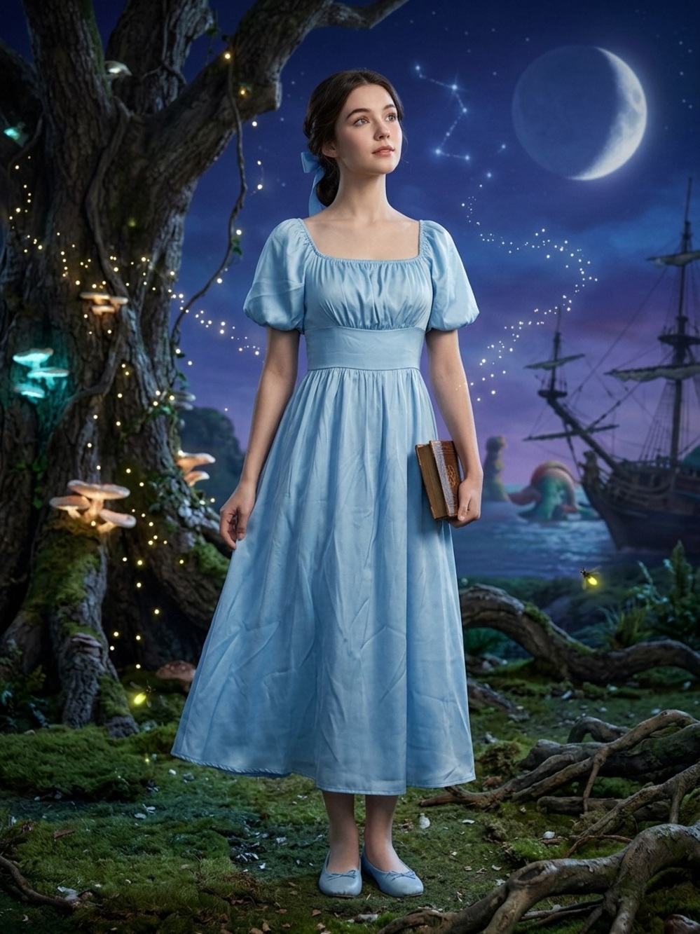 Wendy Darling Peter Pan Costume Blue Dress & Bow Adult S